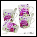 blooming flower ceramic mug with spoon and decal